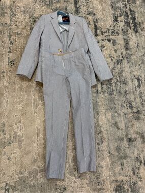 OppoSuits Gray and White Pinstripe Seersucker Kids Two-Piece Suit